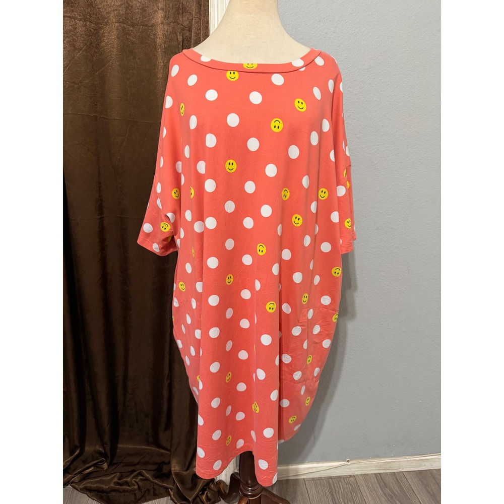 Secret Treasures Womens Sleep Dress 2X-3X Happy Smiley Face Polka Dot Coral Pink